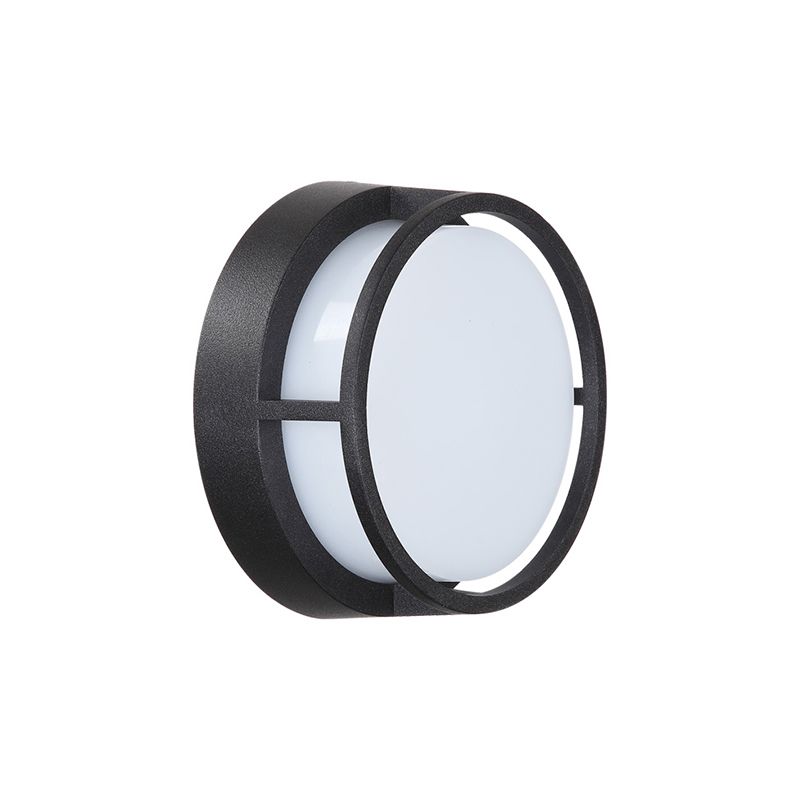 Round Outdoor Wall Sconce Lamp Plastic Modernist LED Wall Mount Lighting in Black