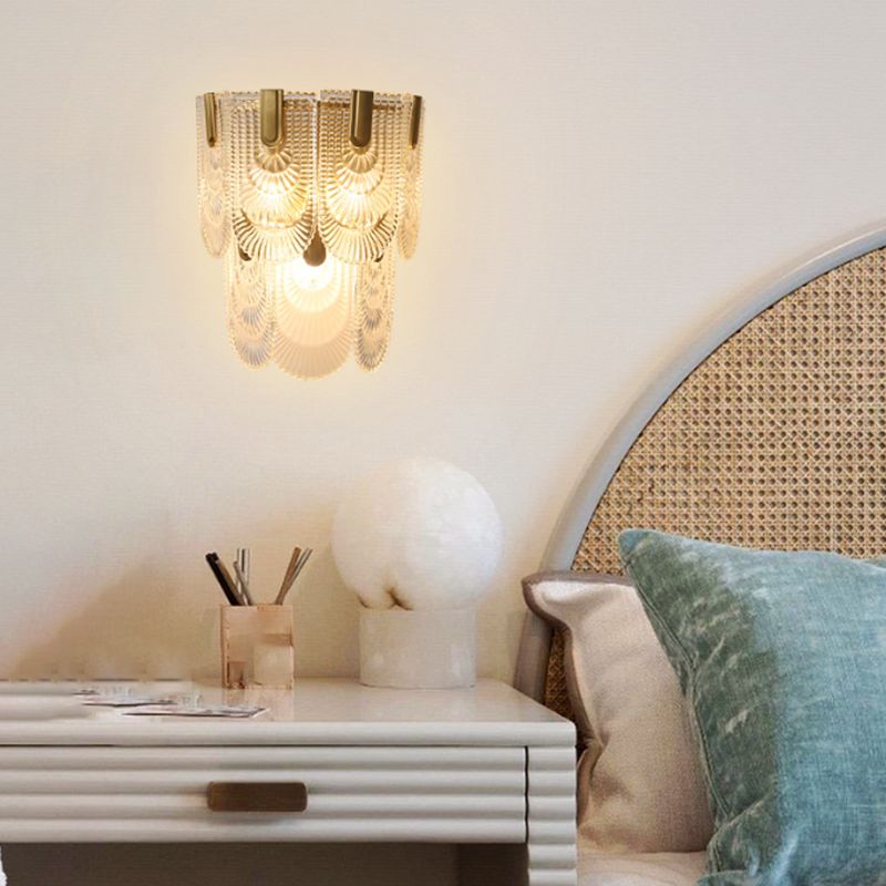 Glass Unique Shape Sconce Light Modern-Style 2 Lights Wall Light Fixtures in Gold