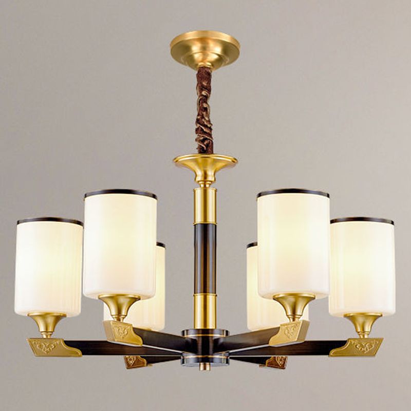 Cylindrical Living Room Chandelier Opaline Glass Minimalistic Pendant Light Fixture