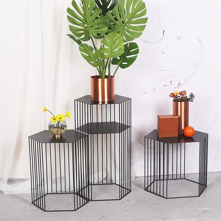 Hexagon Top Side Table Mid-Century Modern Ironcraft Frame End Table