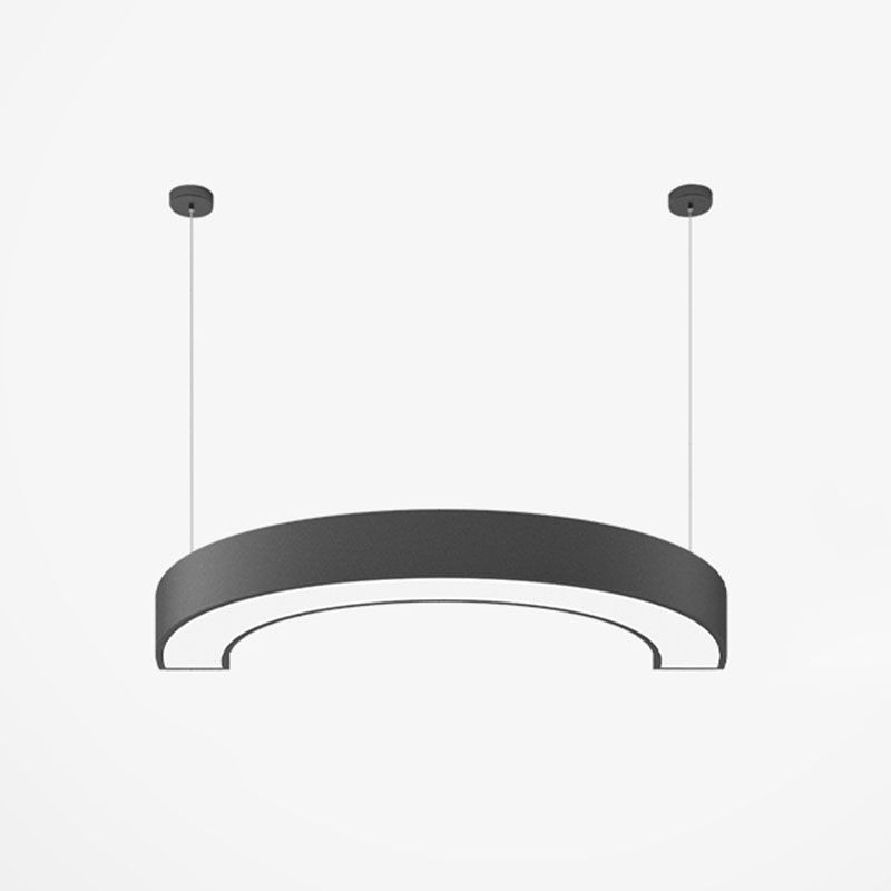 Arc Shaped Gym Pendant Lamp Metal Contemporary LED Hanging Ceiling Light in Black