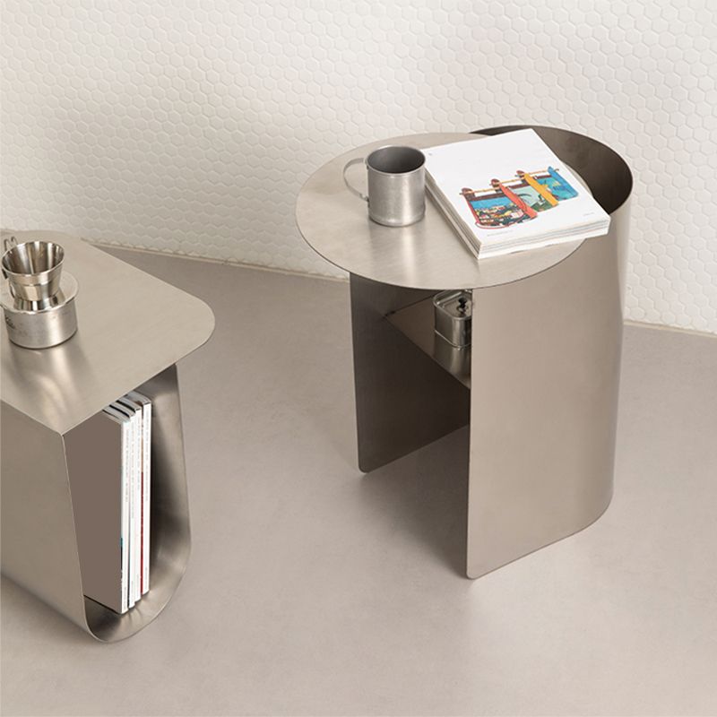 Contemporary Sofa Side Accent Table Metal with Storage Living Room Abstract