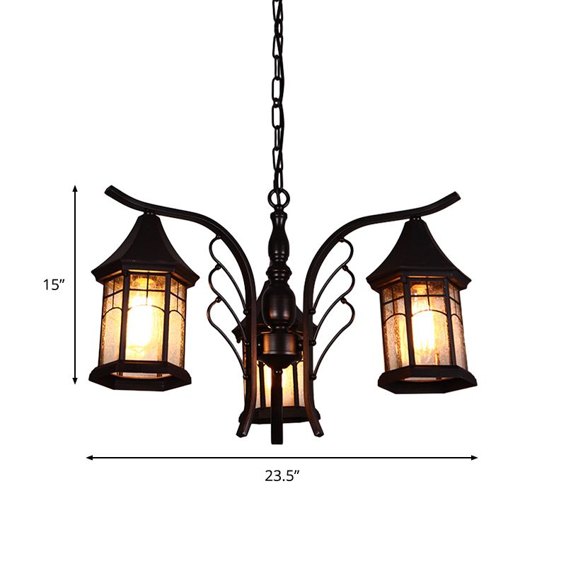 Black 3/5/6 Heads Ceiling Light Industrial Clear Glass Lantern Chandelier Light Fixture