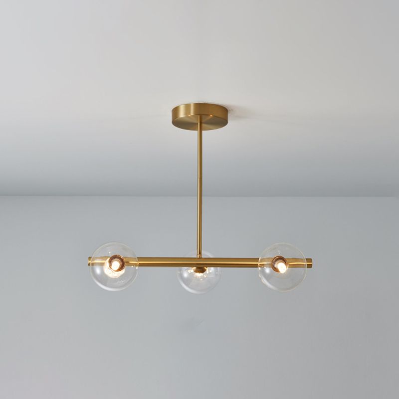 Glass Brass Island Light in Modern Creative Style Copper Globe Pendant Light for Dining Room