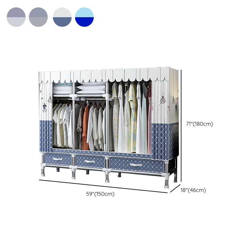 Fabric and Metal Wardrobe Cabinet Industrial Style Home Bedroom Wardrobe Closet