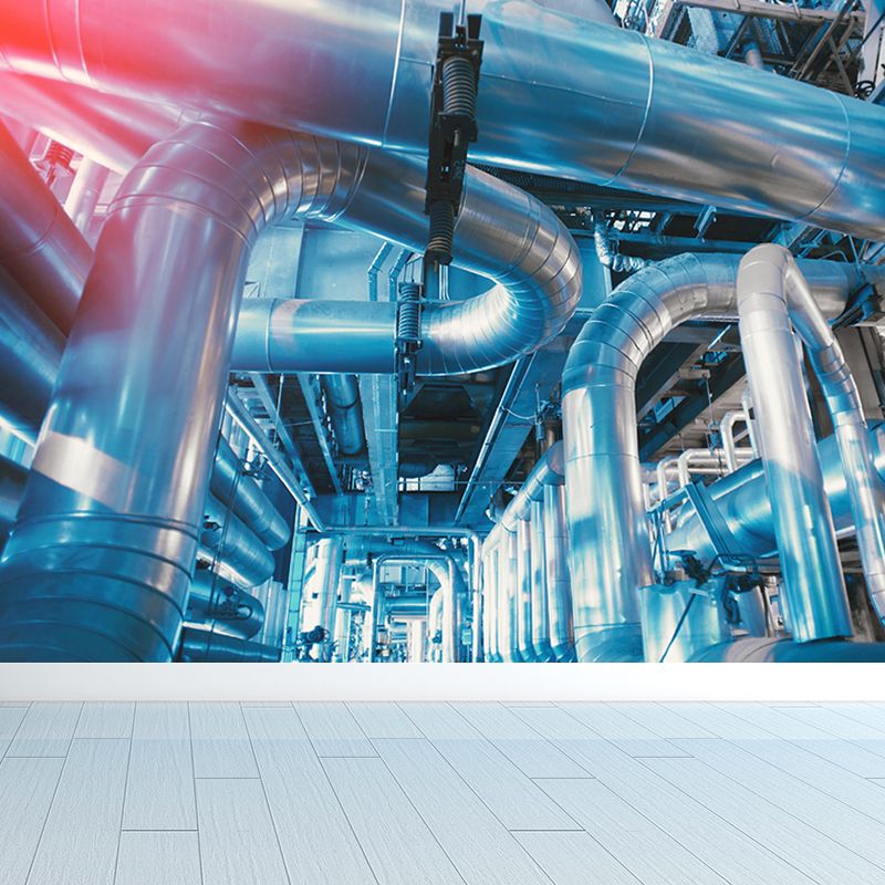 Blue Machinery View Mural Wallpaper Metal Industrial Stain Resistant Wall Covering