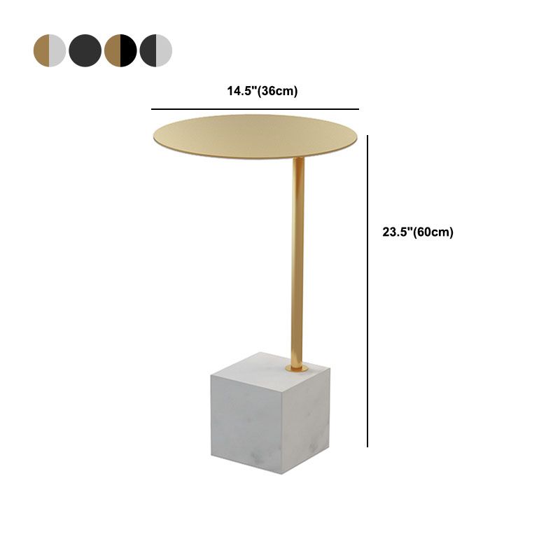 Metal Round Top Side Table 23.6" Tall Marble Pedestal End Table