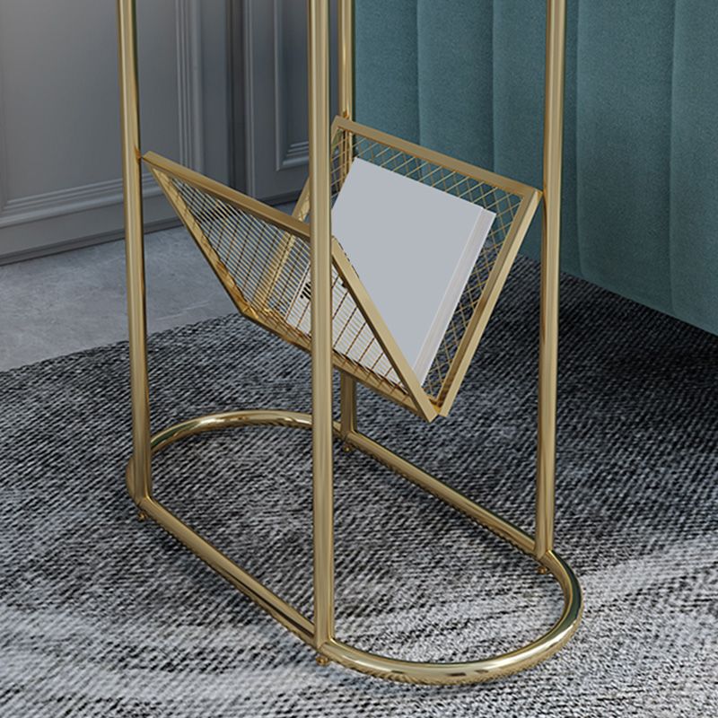 24.8" Tall Iron Frame Base End Table Oval Slate Top Side Table with Magazine Holder