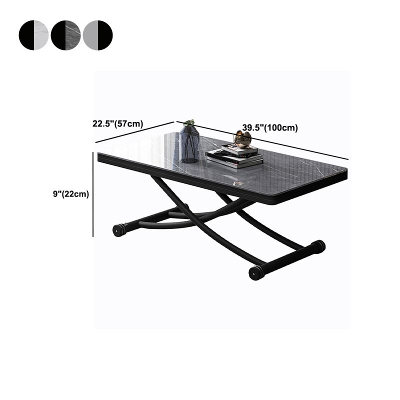 8.6"H Modern Metal Cross Base Glass Rectangular Adjustable Coffee Table