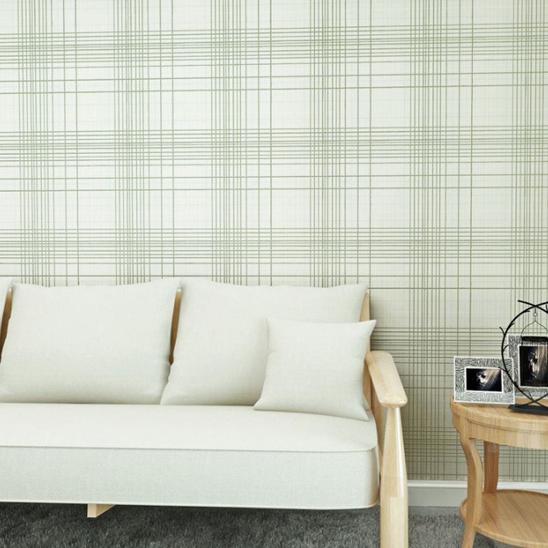 Non-Woven Fabric Wallpaper with Blue and White Grid and Line, Non-Pasted