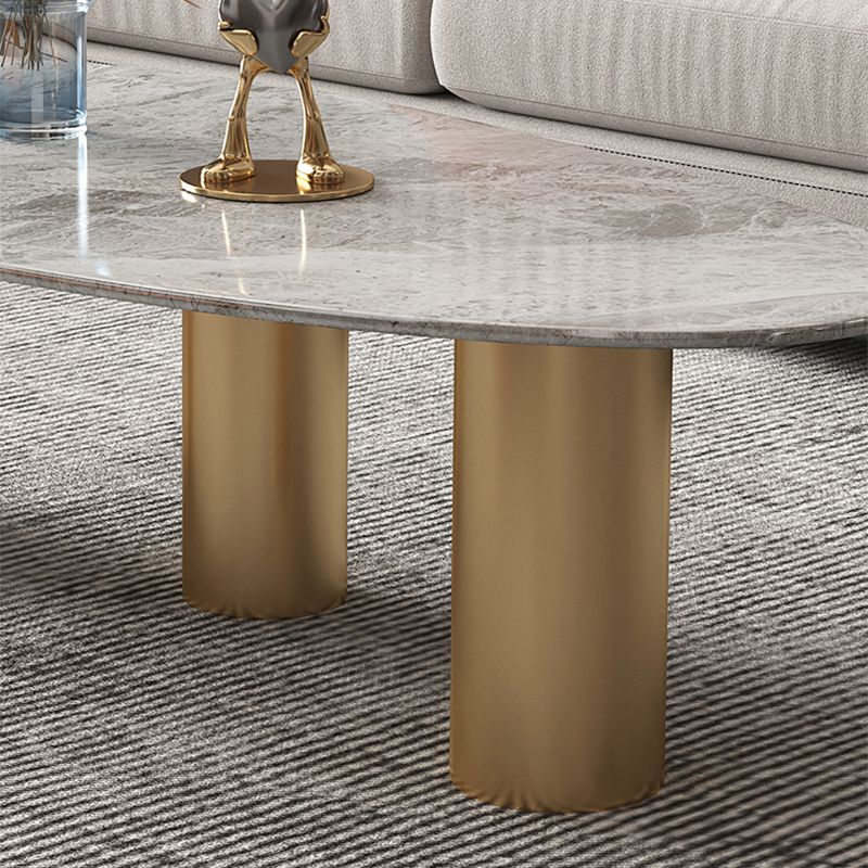 Luxurious 3 Legs Elliptical Stone Coffee Cocktail Table in White/Grey