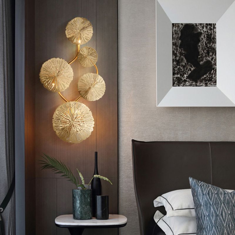 Modern 5/6/8 Lotus Leaf Wall Lamp Gold Finish Stainless Steel Flush Wall Sconce