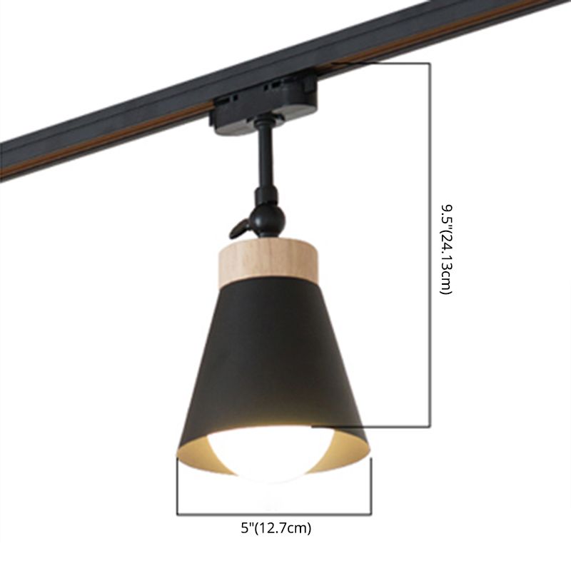 Nordic Modern Ceiling Track Lighting Cone Shaped Shade Solid Wood Spotlight for Living Room Background Wall and Clothing Store