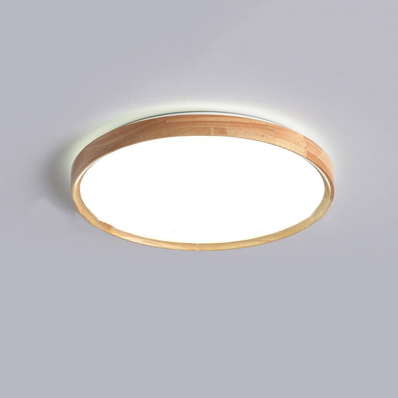 Round Wooden Ceiling Mount Light LED Ceiling Light with Acrylic Shade for Bedroom