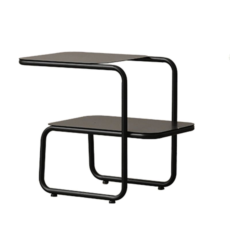 Modernistic Sled Base Side Table Rectangular Metal Top End Table with Shelf