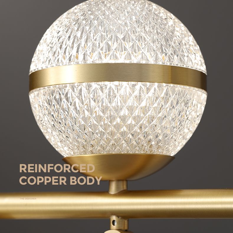 Contemporary Simplicity Brushed Brass Island Light Prismatic Glass Ball Shade Brushed Brass Hanging Pendant Light for Dining Room