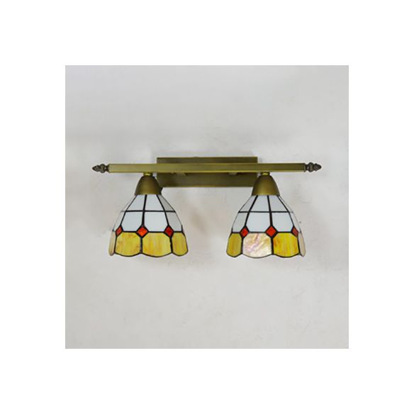 Stained Glass Domed Wall Lighting Tiffany Style 2 Heads Wall Sconce Light in Yellow/Pink/Green/Blue for Bedroom
