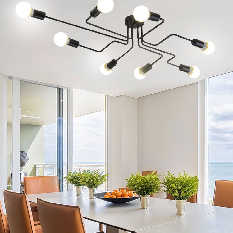 Black Radial Semi Flush Mount in Industrial Creative Style Lacquered Iron Ceiling Fixture
