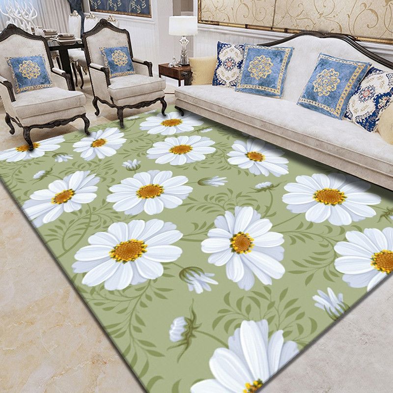 Contemporary Plants Printed Rug Color Mixed Polyester Area Carpet Non-Slip Backing Rug for Living Room
