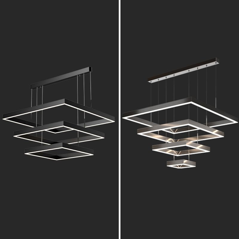 Multi Lights Square Pendant Chandelier Modern Style Metal Hanging Lamps