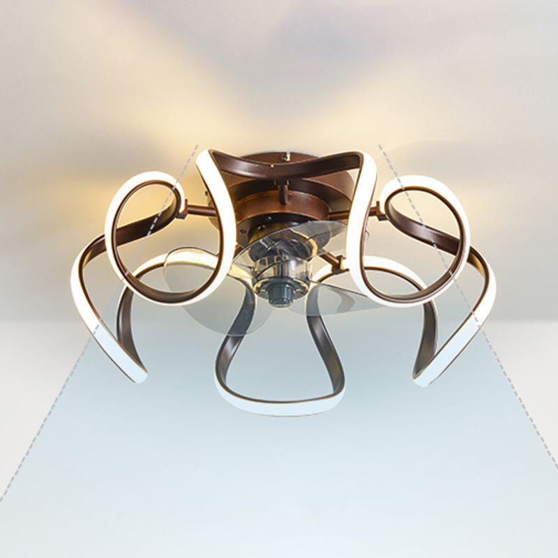 Metal Twist 7 Blades Deckenlüfter Lampe Einfacher Stil 19,5 "breites LED -Halbflush -Leuchte mit Fernbedienung