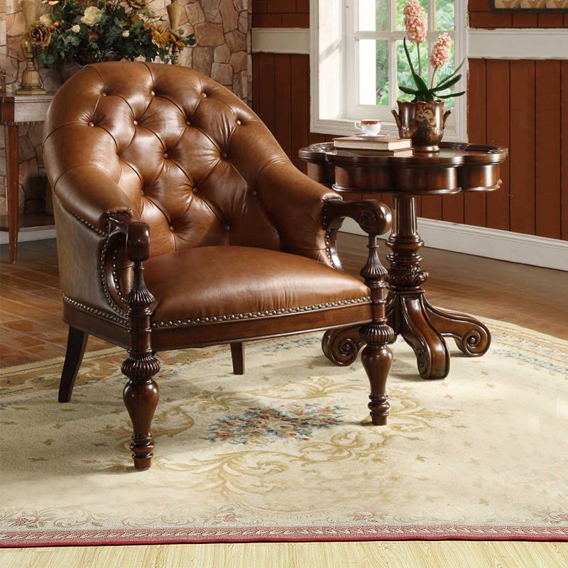 Indoor Solid Wood Frame Dining Chair Leather Upholstered Arm Chair