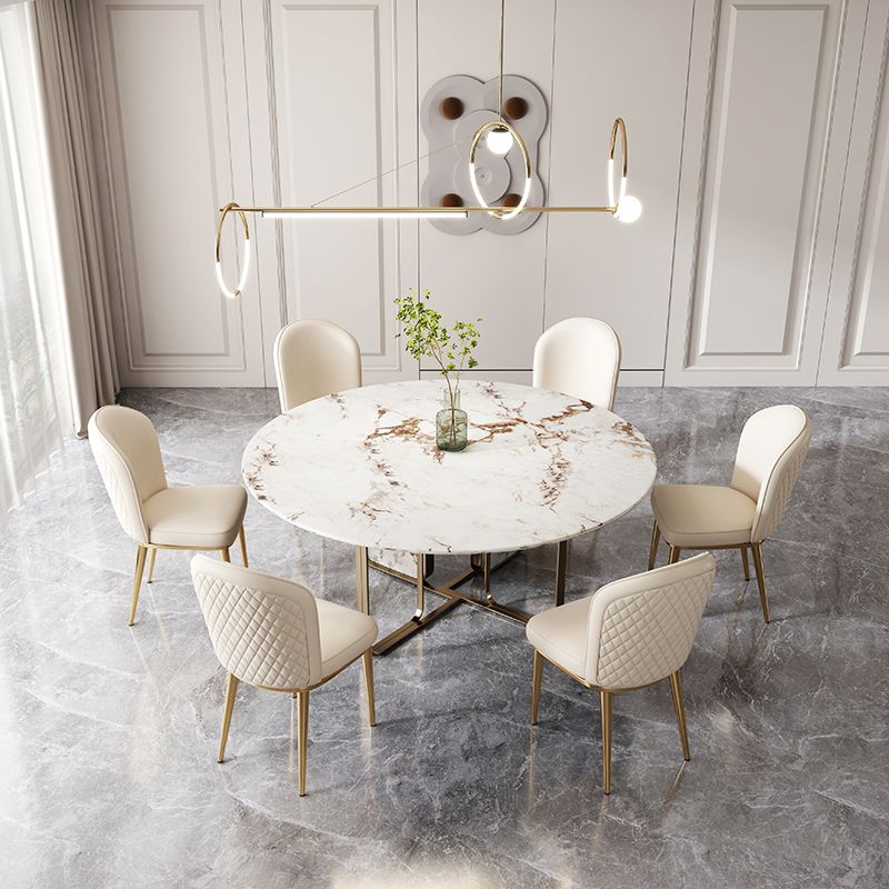 Glam Style Side Chair Leather Gold Frame Dining Chair for Home