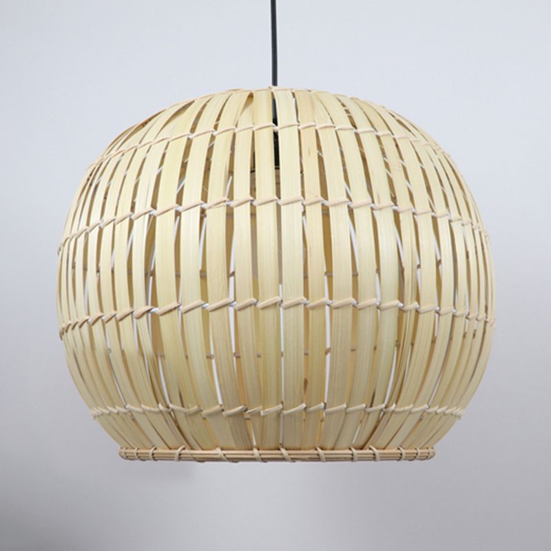 Globaler Bambusschatten -Anhängerlampe Moderne stilvolle 12 "/16" W 1 Glühbirne Beige/braune Deckenbeleuchtung für das Restaurant