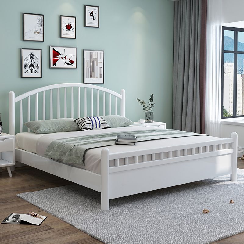 Contemporary Wood Slat Bed Arched Headboard Bed Set in White