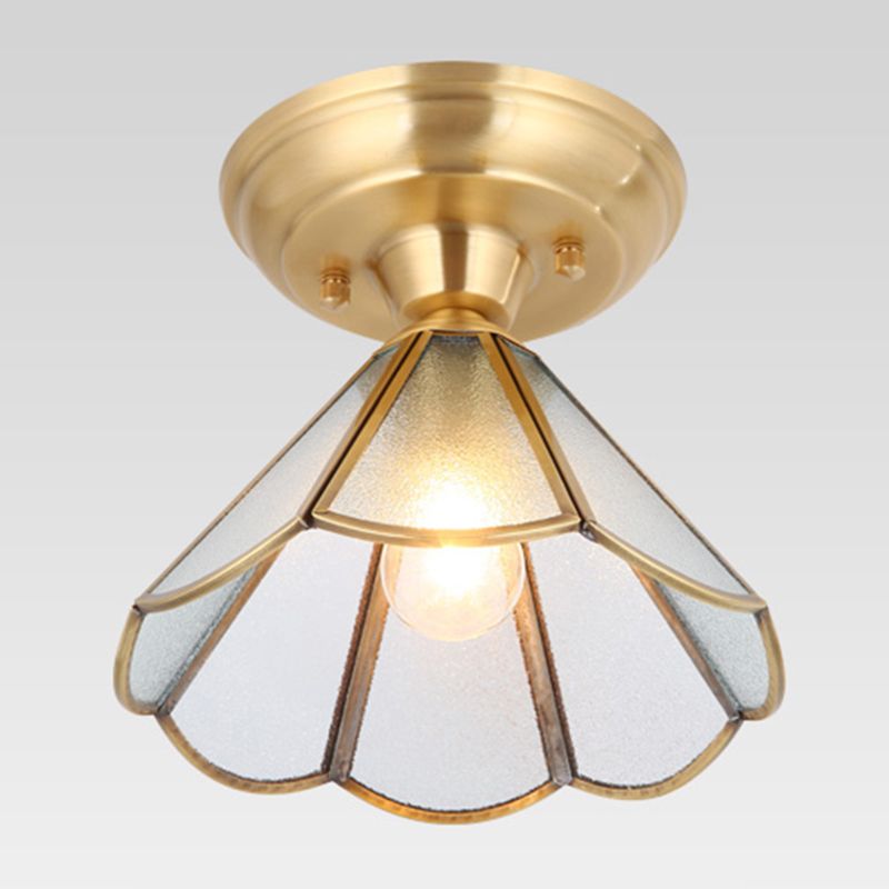 Brass Ceiling Mounted Fixture Vintage-Style Glass Shaded Semi Flush Ceiling Light