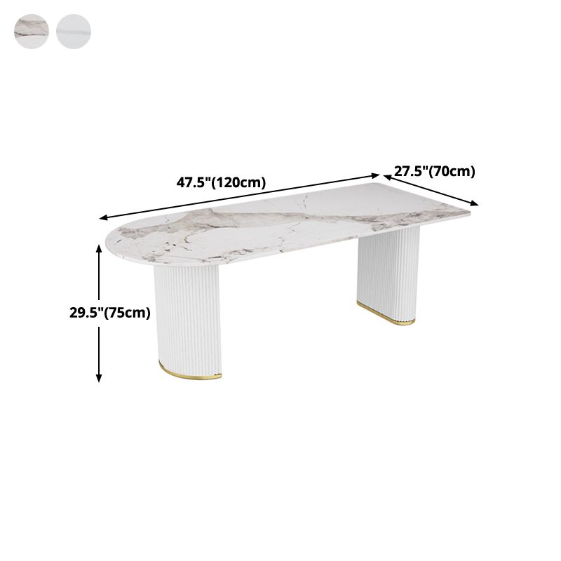 Stone Top Dining Table Modern Dining Table with Double Pedestal Base in White