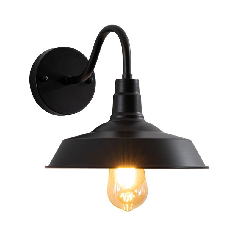 Flat Shape Wall Light Industrial Style Metal 1 Light Wall Lamp in Black