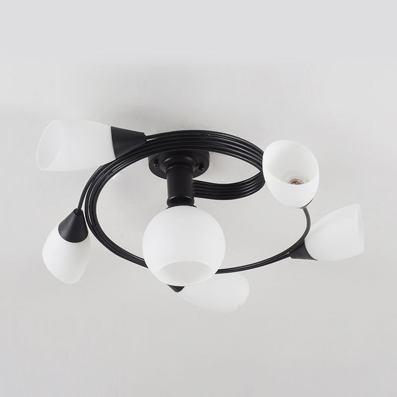 Luz de techo espiral retro de lámpara de vidrio blanco de vidrio semi de montura de montaje para sala de estar