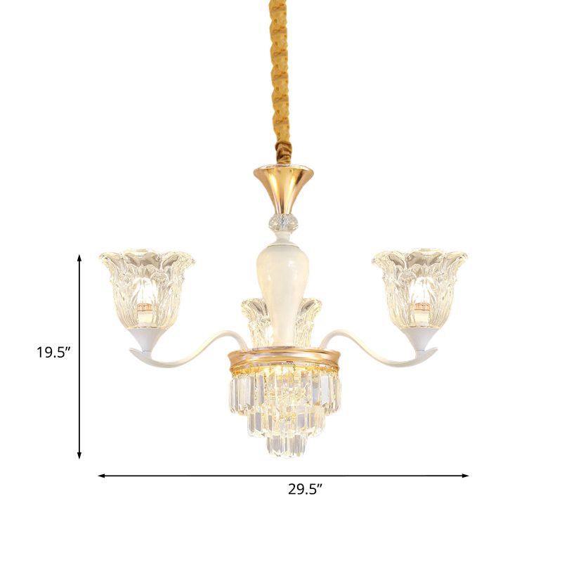 Blossom Bedroom Chandelier Lamp Traditional Clear Crystal Glass 3/6-Head Gold Suspension Pendant