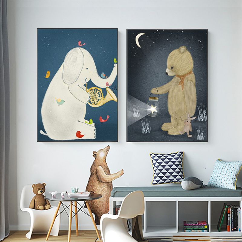 Kids Night Concert Canvas Art Soft Color Animals Pattern Wall Decor for House Interior