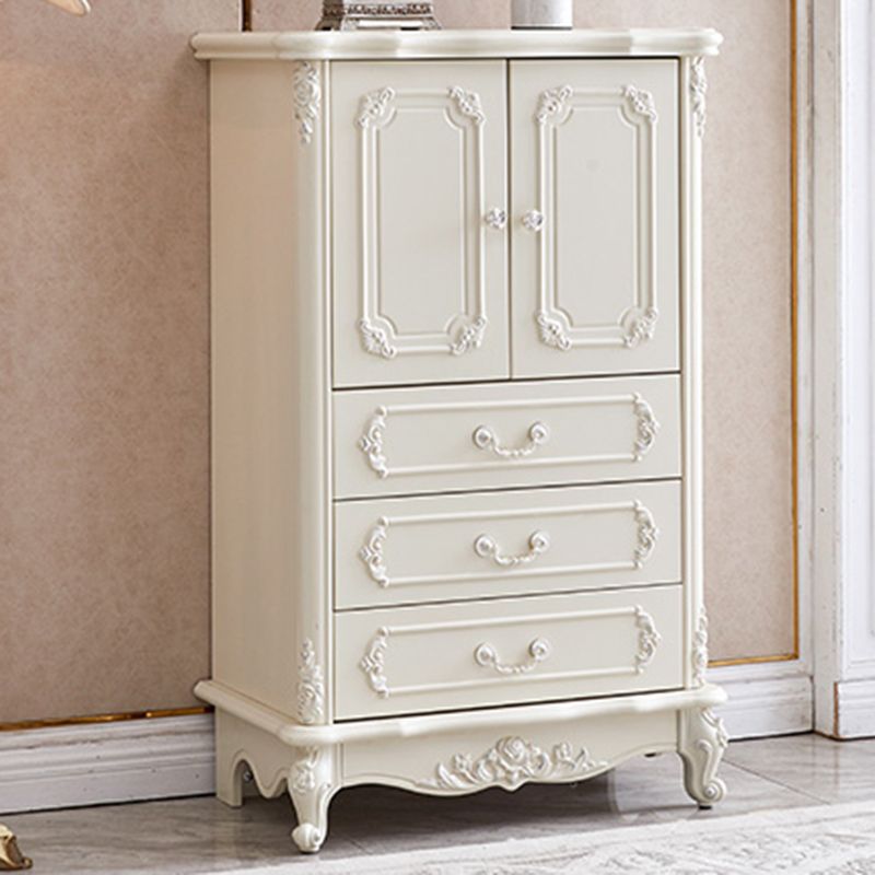38.58"/49.21" Tall White Wooden Cabinet, Rectangle Accent Cabinet with Drawers
