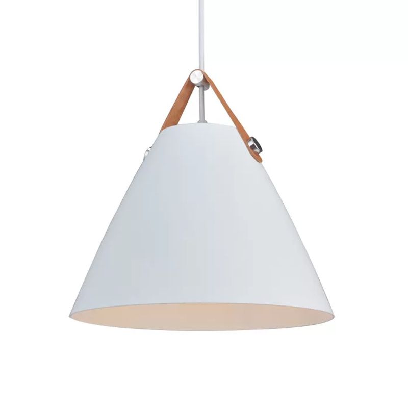 10.5"/14" W Nordic Single Ceiling Pendant Grey/White/Black Frustum Hanging Lamp with Metal Shade and Leather Strap