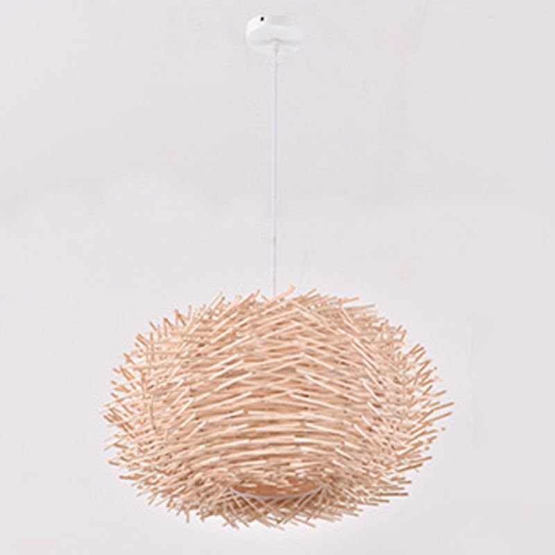Bird's Nest Shaped Creative Hanging Light Asian Style Simplicity Bamboo Weaving Lighting Fixture with 39.3" Suspended Wire