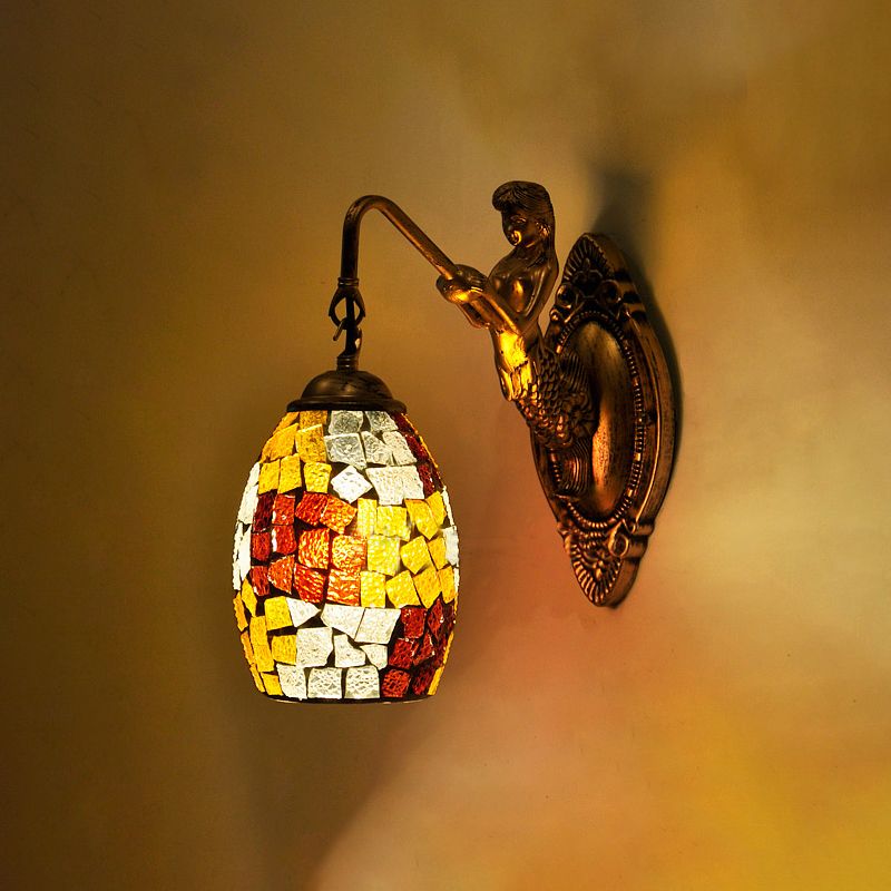 Dome Vanity Lamp 1 Light Silver/Red/Yellow Stained Glass Mediterranean Stylish Sconce Light Fixture for Bathroom