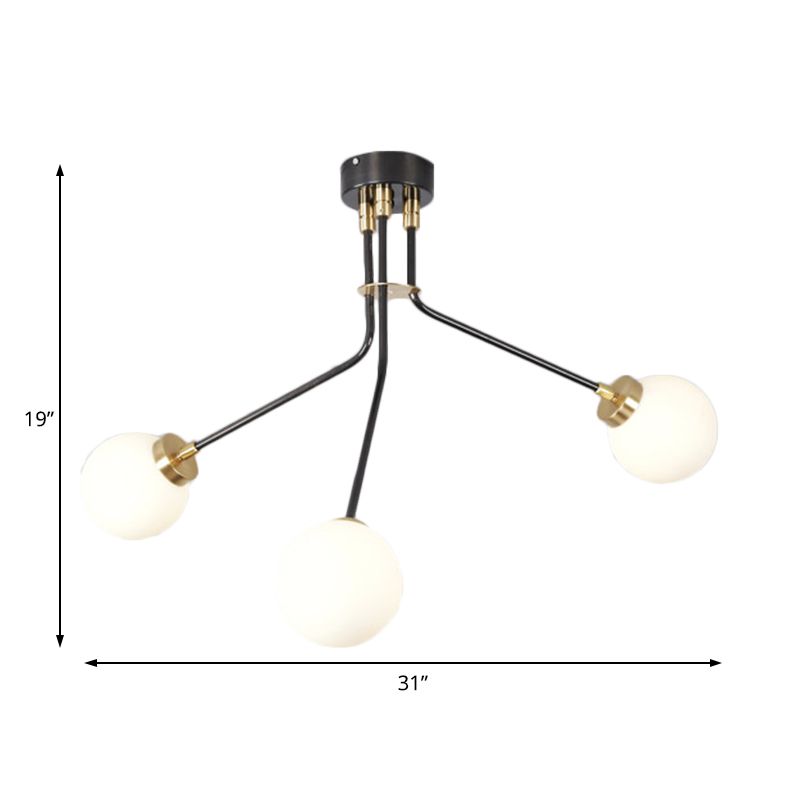 Multiple Rod Metal Semi Flush Lighting Modern 3/7 Lights Black Semi Flush Ceiling Lamp Fixture for Dining Room