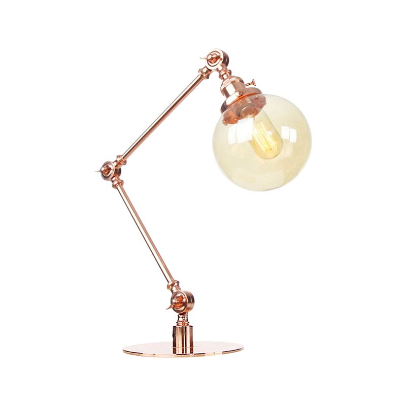 Industrial Global Table Lamp Amber/Clear Glass 1 Light Restaurant Table Light with Adjustable Arm in Black/Brass Finish