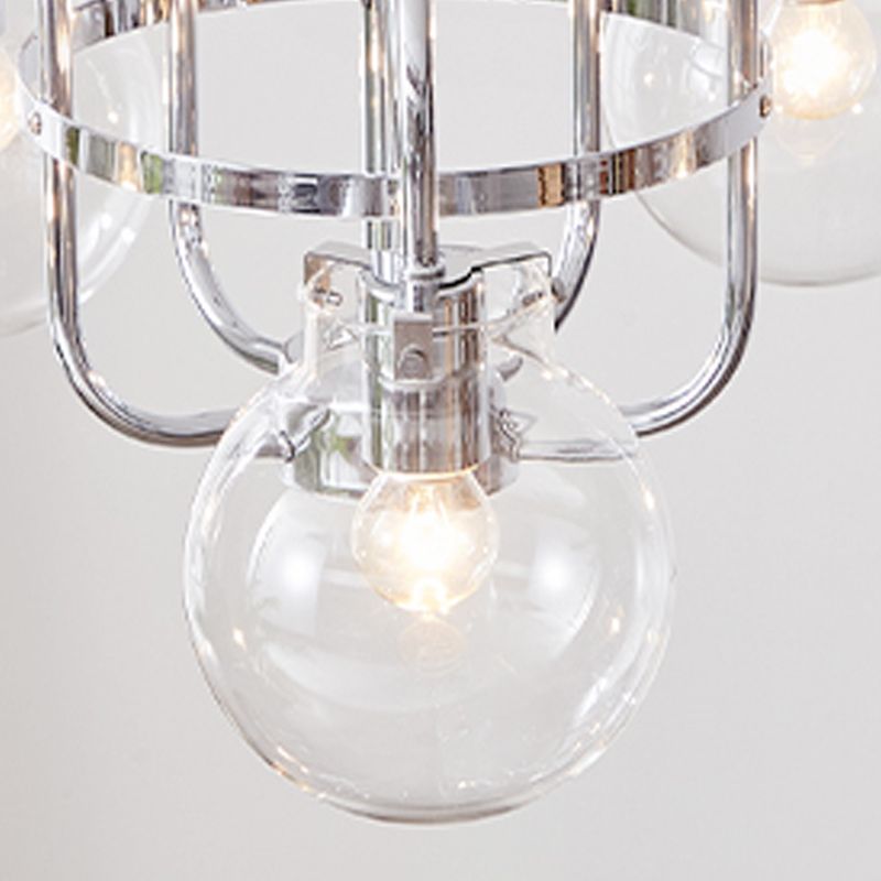 Modern Style Chandelier Light Fixture Globe Shape Glass Hanging Light in Silver