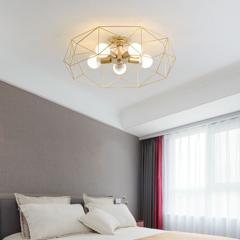Industrial Cage Drum Semi Flush Mount Ceiling Light Metal Semi Flush Mount for Dining Room