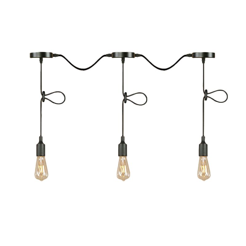 3/5/7-Light Bare Bulb Pendant Lighting Industrial Black Finish Metal Ceiling Light Fixture with Adjustable Cord