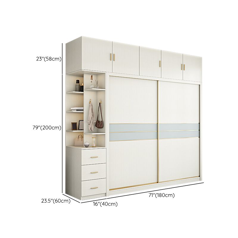 Contemporary Freestanding Wood Wardrobe Sliding Soft Close Doors in White