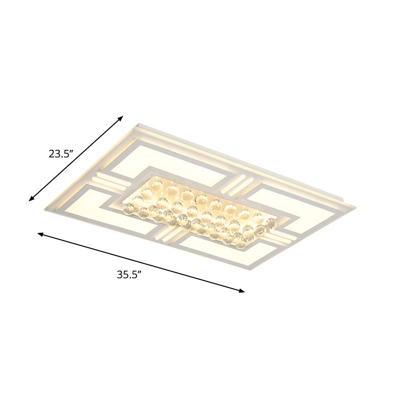 20.5"/35.5" Wide Crystal Square/Rectangle Flush Lamp Simple LED Ceiling Mounted Fixture in Warm/White Light