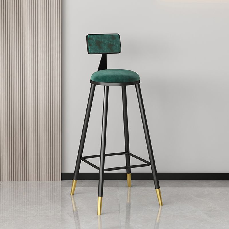 Modern Armless Backrest Counter Stool Iron Couture Bar Stool with Velvet Cushion and Pedal