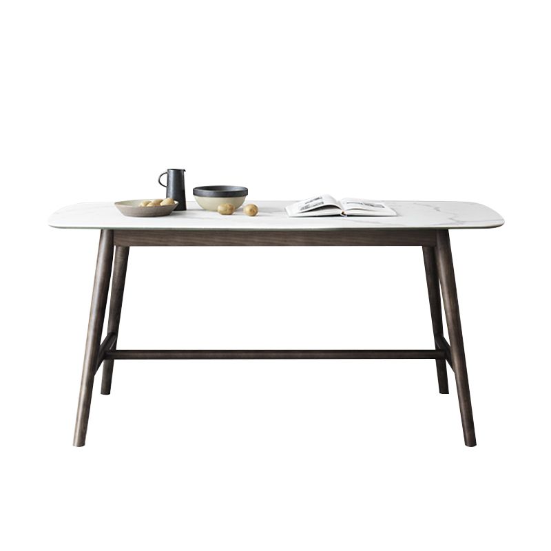 White Top Rectangle Dinner Table Mid-century Modern Style Trestle Base Table