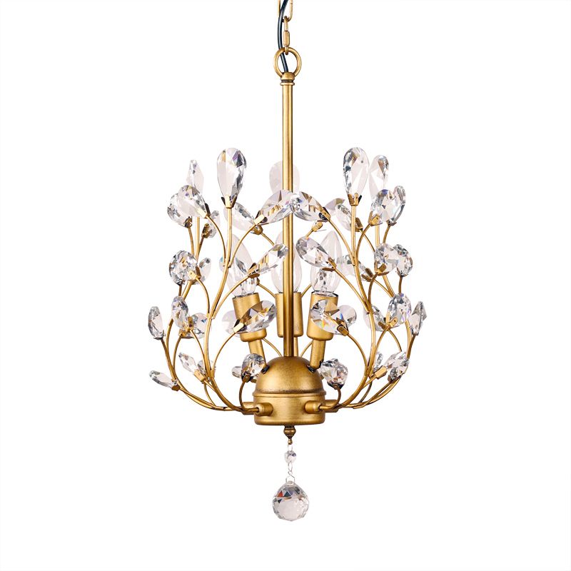 3-Bulb Branch Shaped Hanging Lamp Rural Beveled Crystal Ceiling Chandelier for Foyer