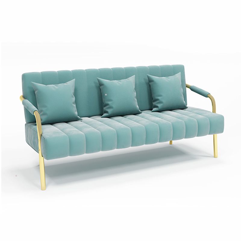 Glam Velvet 3-Sitzer-Sofa mit genähtem Kissen Rücken und 4 goldenen Beinen